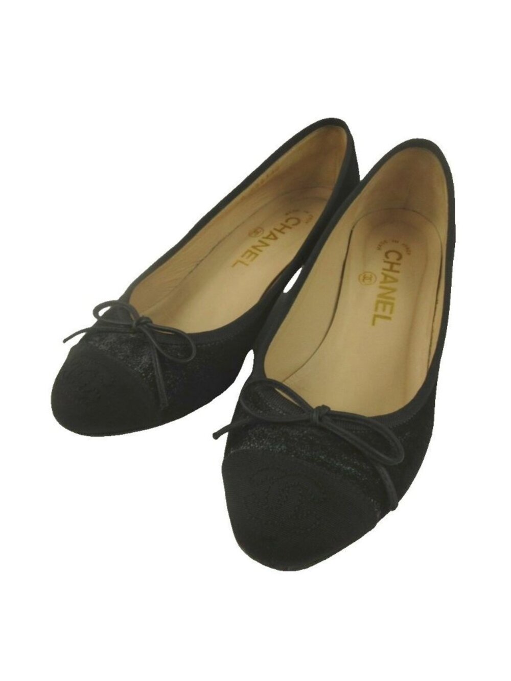 Chanel CC Logo Ballerina Pumps Black Heels Shoes